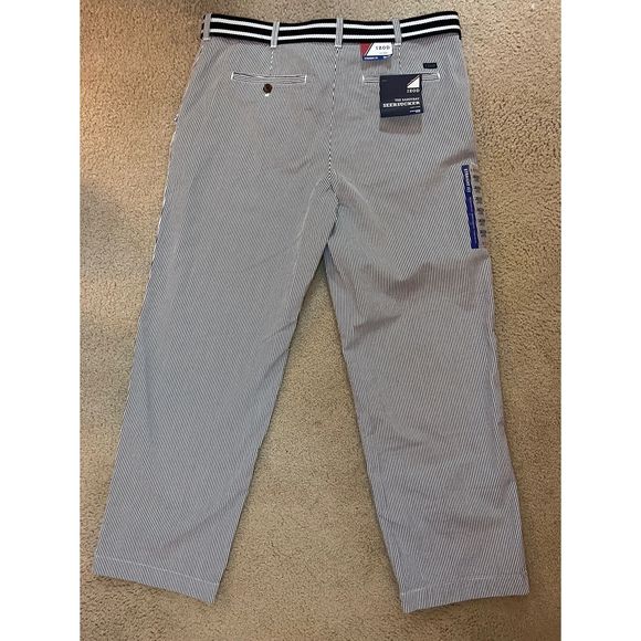 NWT Izod The Sandybay Seersucker Pant w/Belt 36X29- Straight Fit/Flat Front - Picture 3 of 7